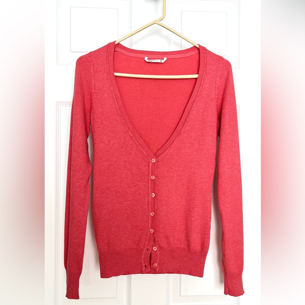 Bershka, Women’s cotton blend cardigan, corral red size S
